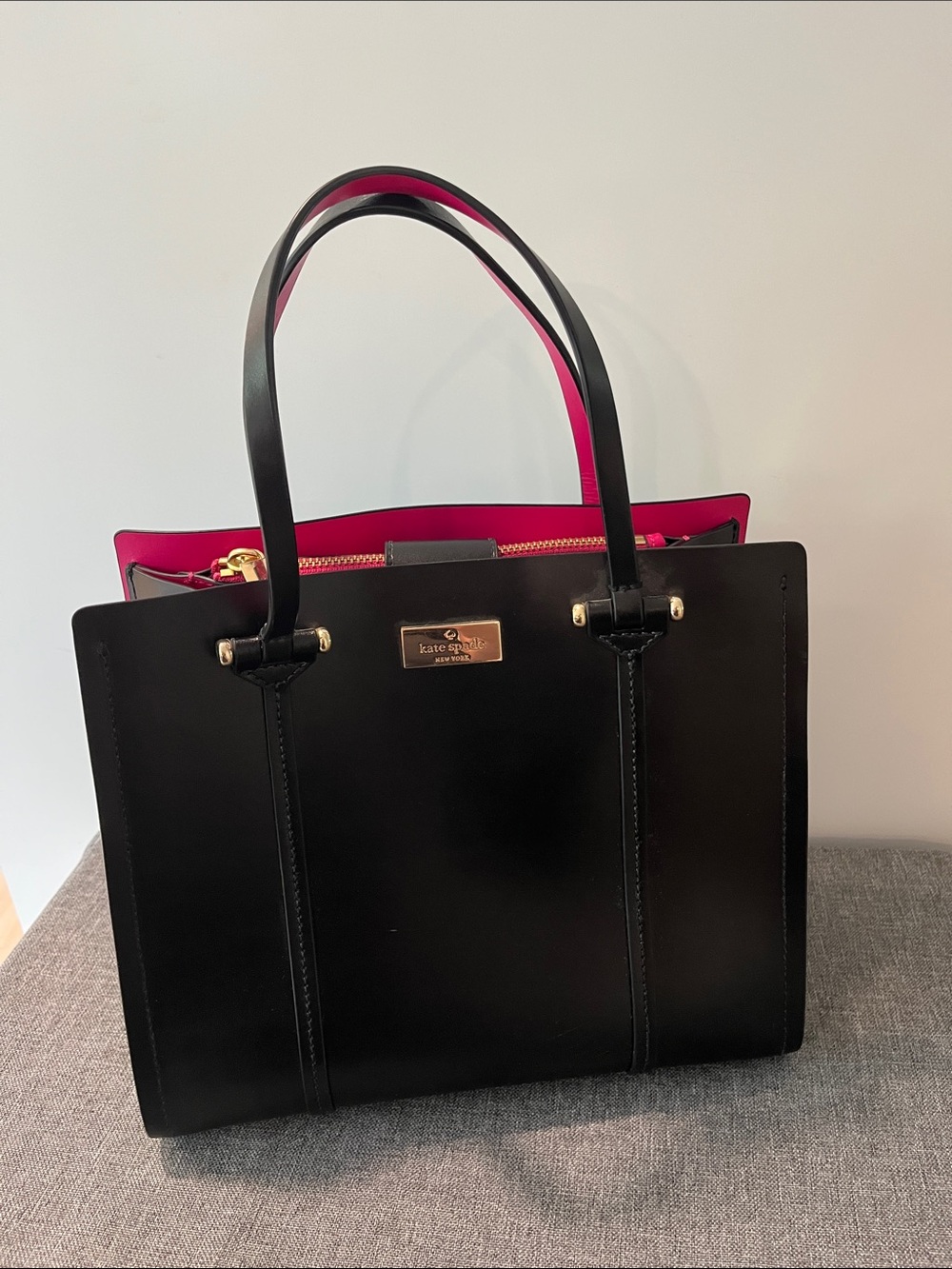 kate spade Black Tote with Pink Interior Accents